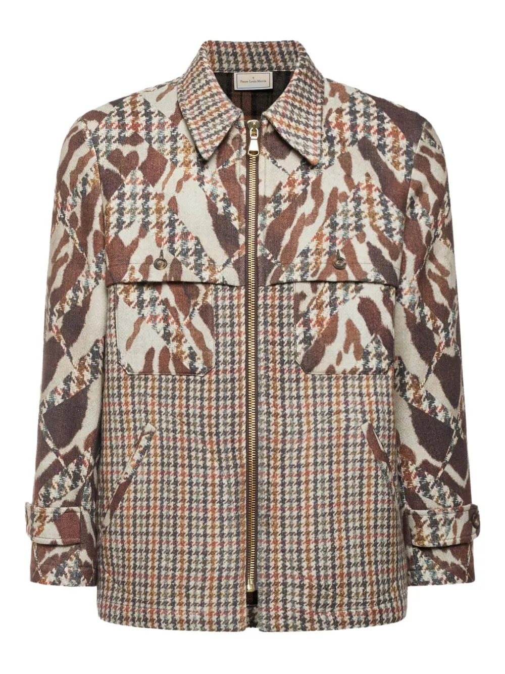 Pierre-louis Mascia Houndstooth-patterned Patchwork Jacket In Brown