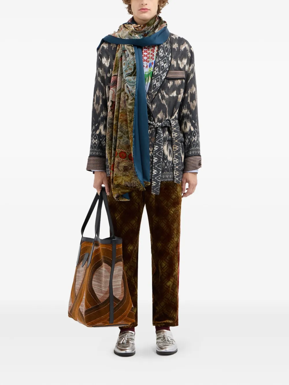 Pierre-Louis Mascia Fluwelen broek met geometrisch patroon Bruin