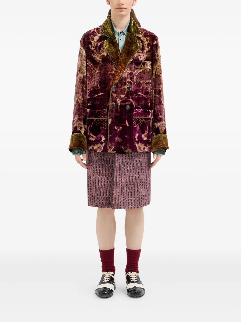 Pierre-louis Mascia Damask-pattern Velvet Jacket In Brown