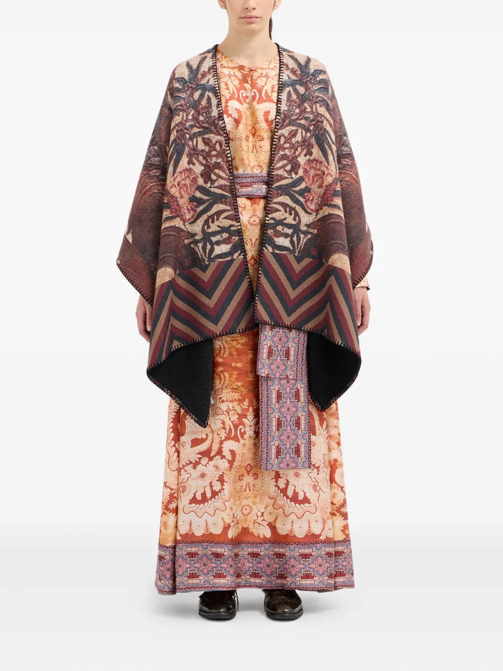 Pierre-louis Mascia All-over Print Wool Poncho In Brown