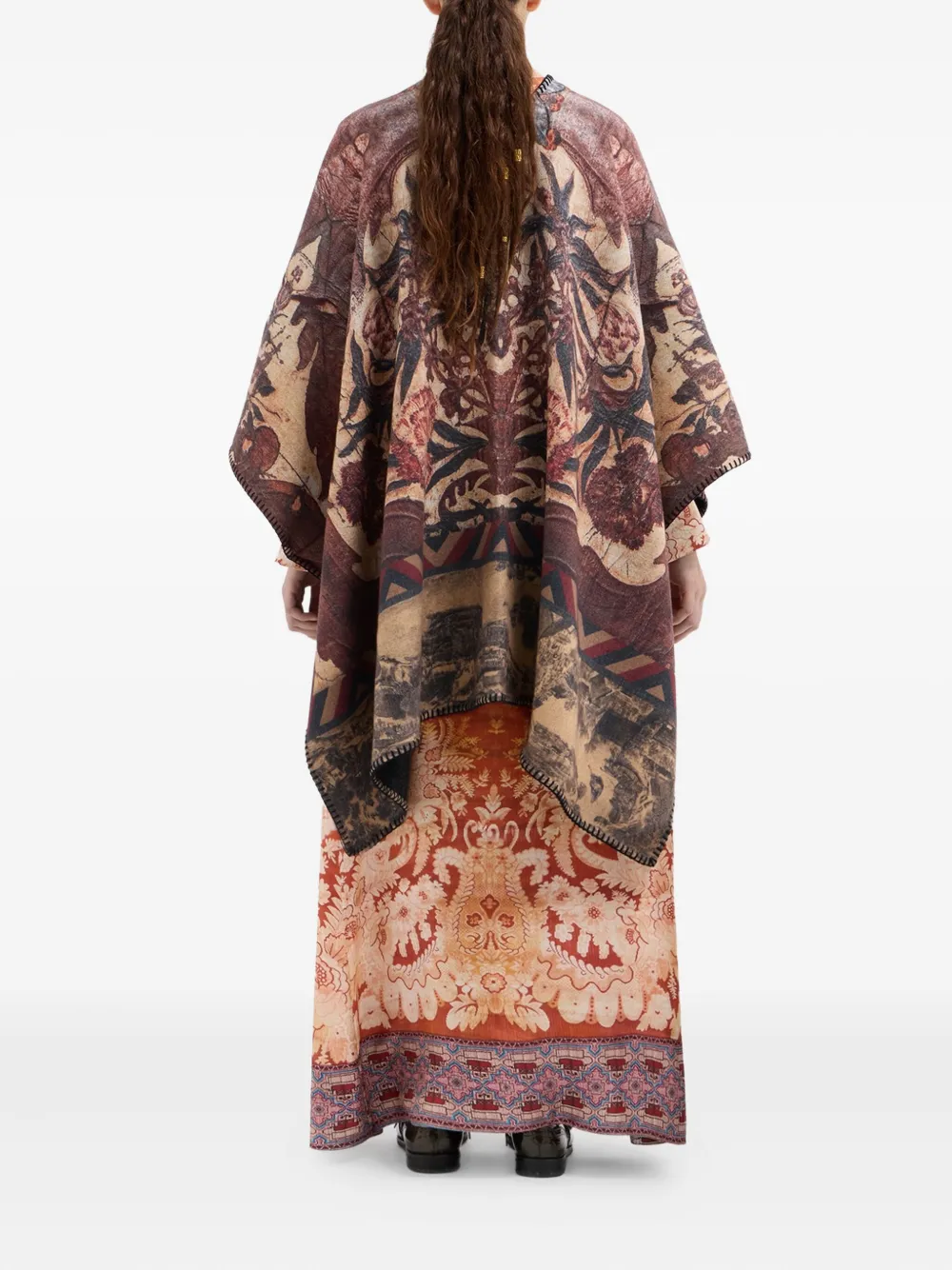 Pierre-louis Mascia All-over Print Wool Poncho In Brown