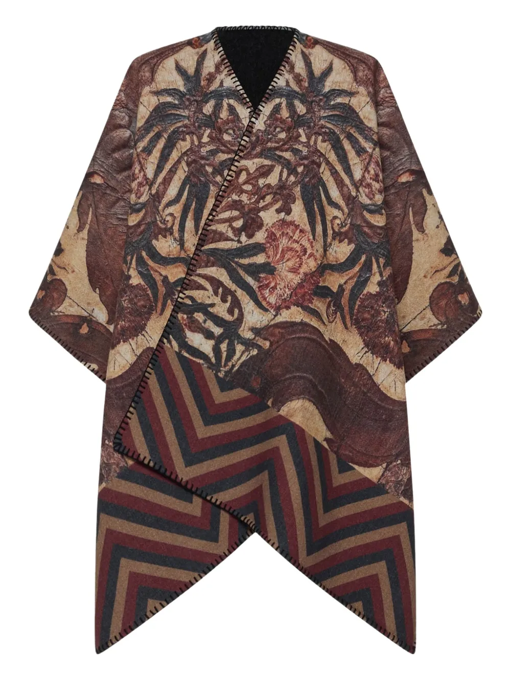 Pierre-louis Mascia All-over Print Wool Poncho In Brown