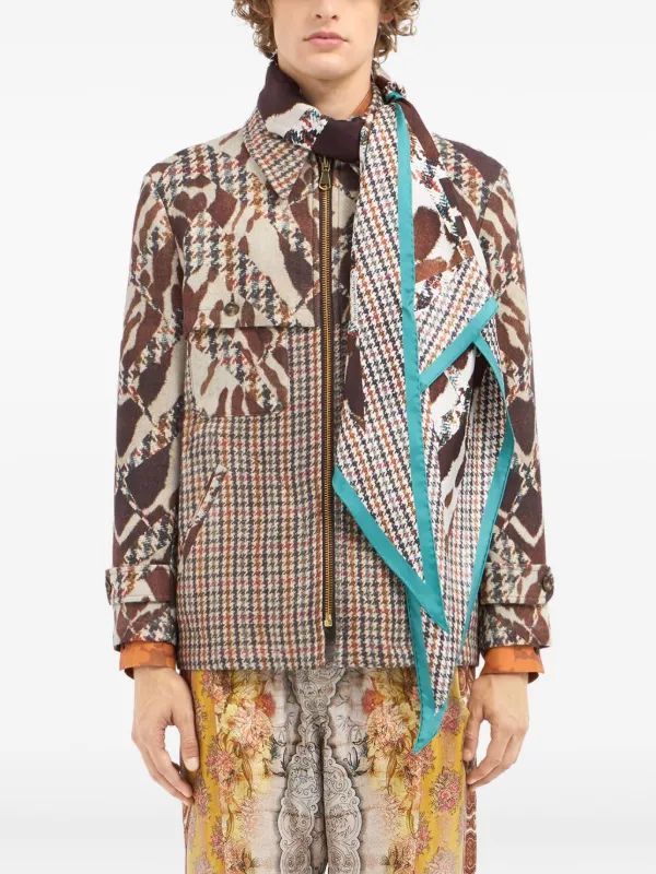 Pierre-Louis Mascia houndstooth-pattern Silk Scarf | Brown | FARFETCH