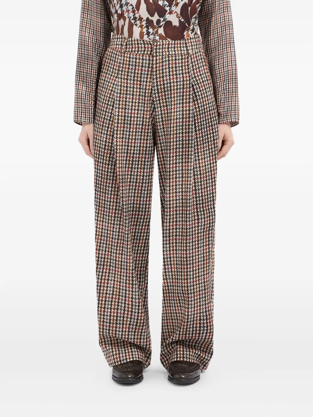 Pierre-Louis Mascia houndstooth-pattern pleated-front trousers | Brown | Image 1