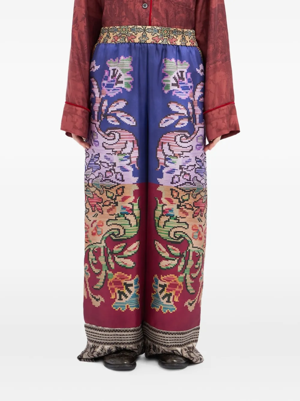 Pierre-louis Mascia Floral-patterned Silk Trousers In Multi