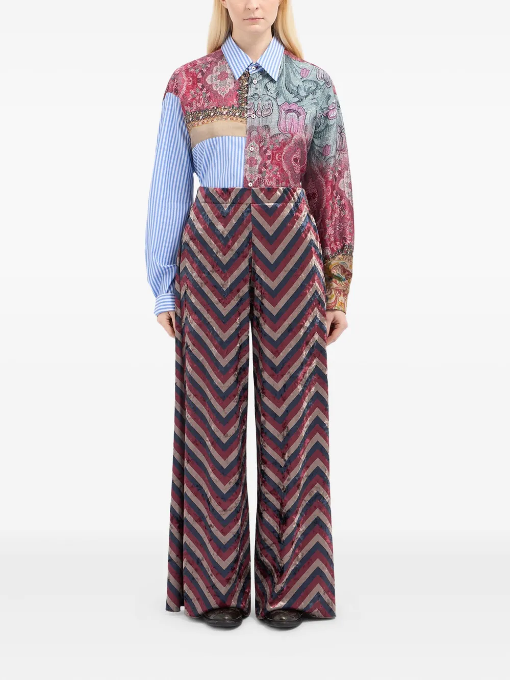 Pierre-louis Mascia Chevron-pattern Trousers In Brown