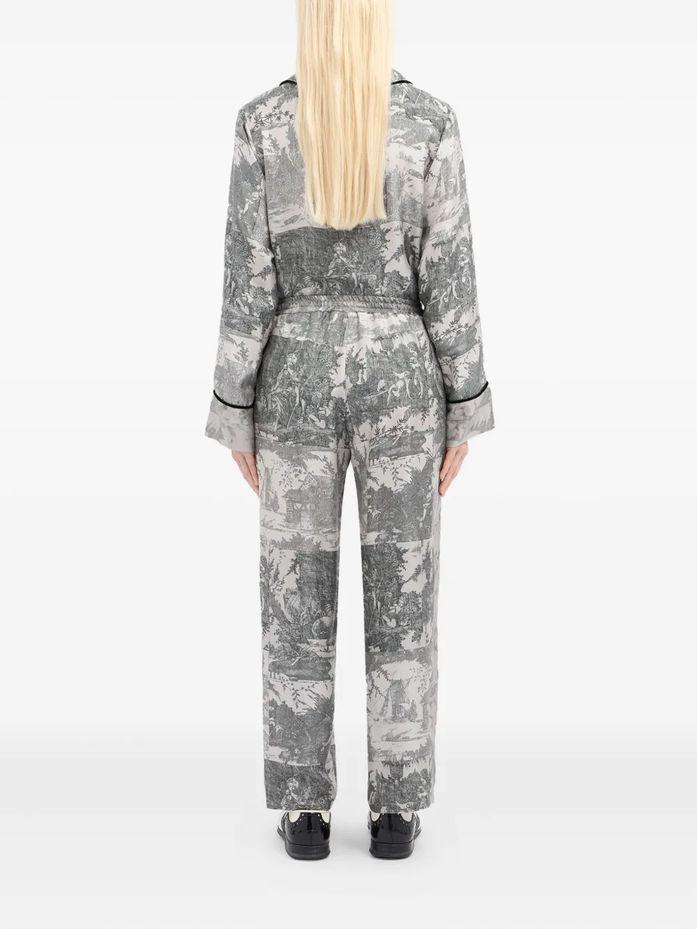 Pierre-louis Mascia Landscape-print Drawstring Trousers In Gray