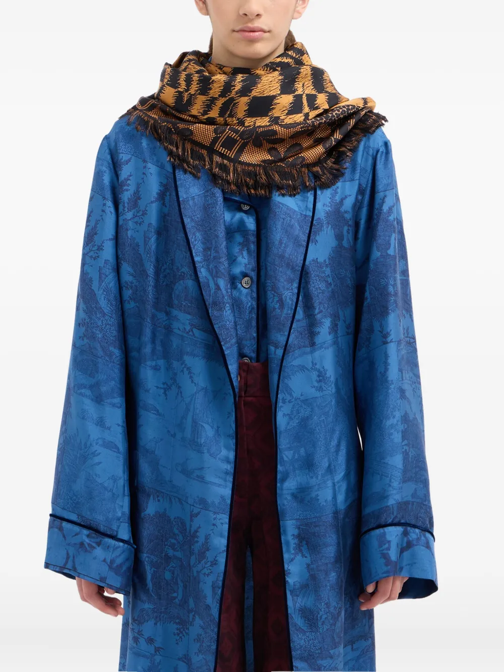 Pierre-louis Mascia Tiger-print Fringed Scarf In Multi