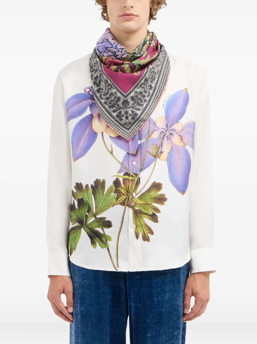Pierre-louis Mascia Floral-pattern Scarf In Gray