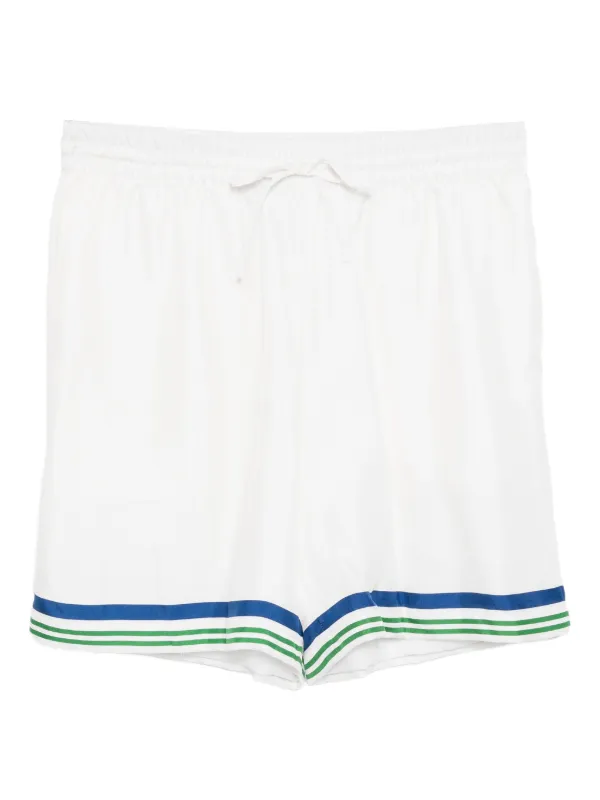 Casablanca Tennis Club Icon Silk Twill Shorts in White