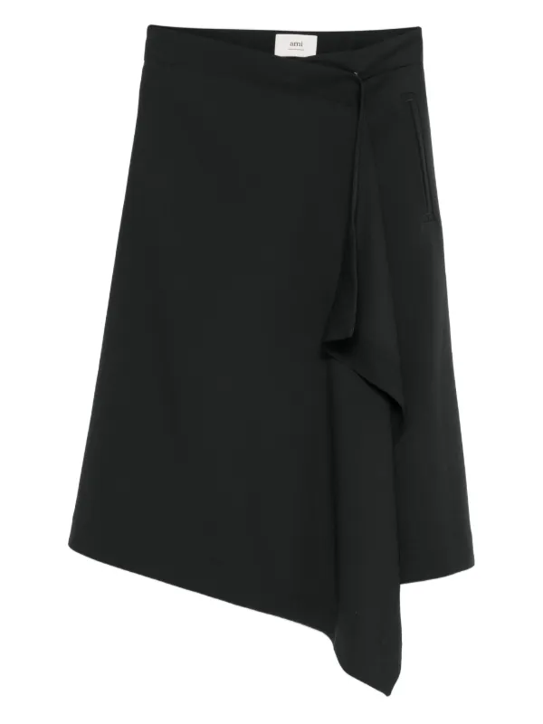 Ami Paris Asymmetrical Wrap Skirt in Black