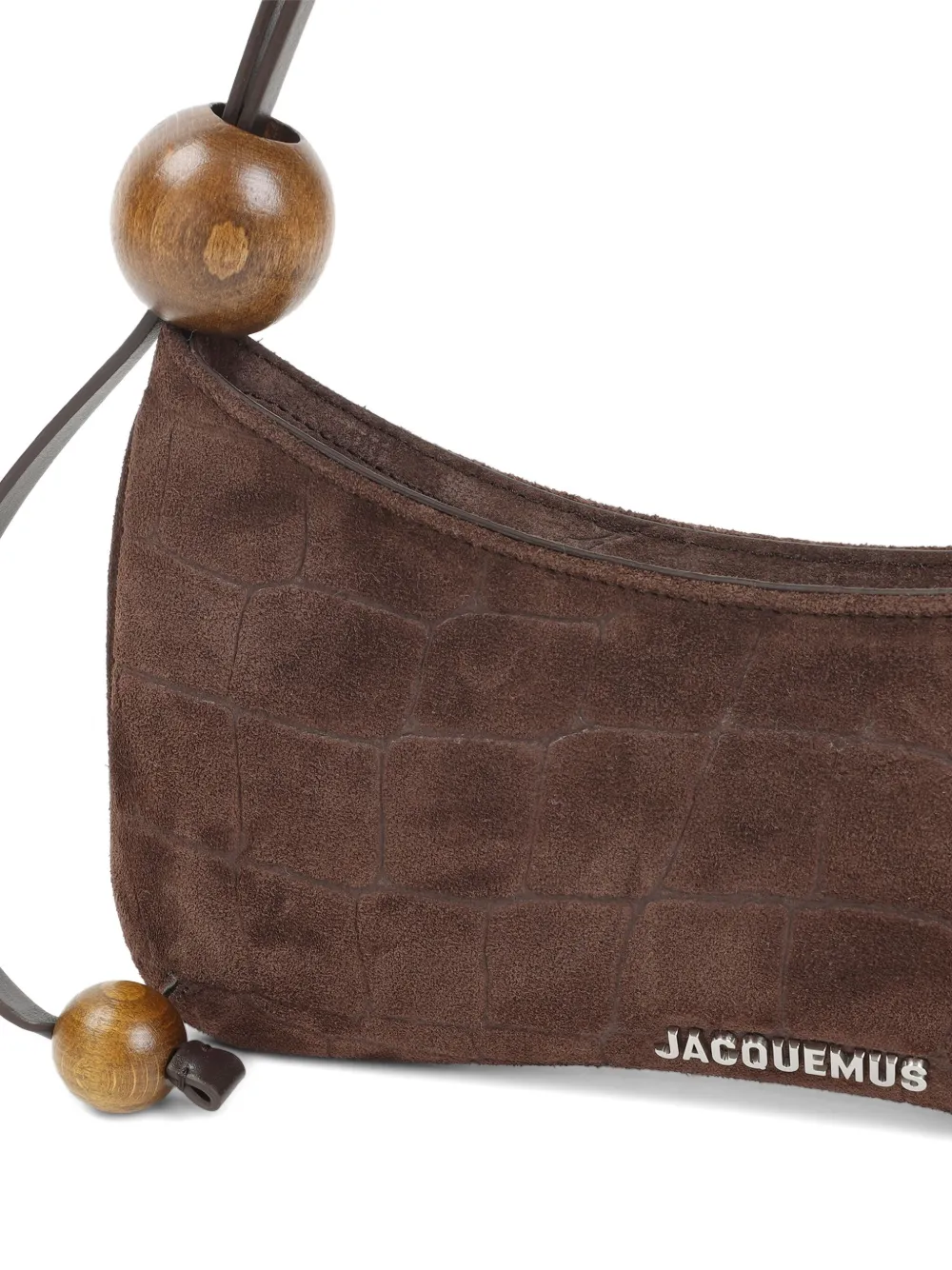 Jacquemus Le Bisou Perle Embellished Leather-trimmed Croc-effect Suede Shoulder Bag In Brown