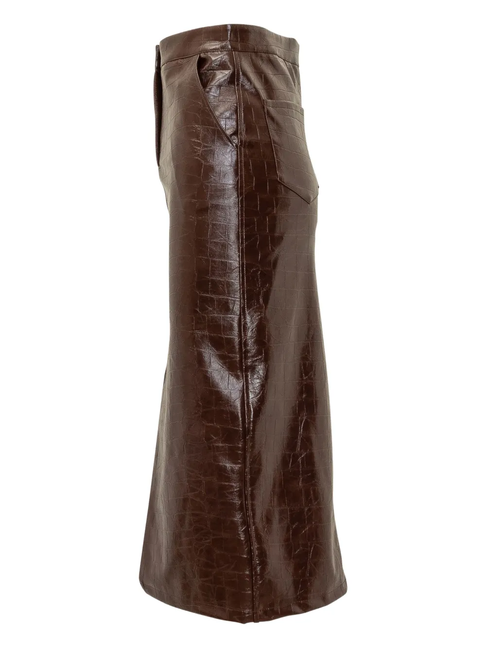 Actualee Crocodile-effect Midi Skirt In Brown