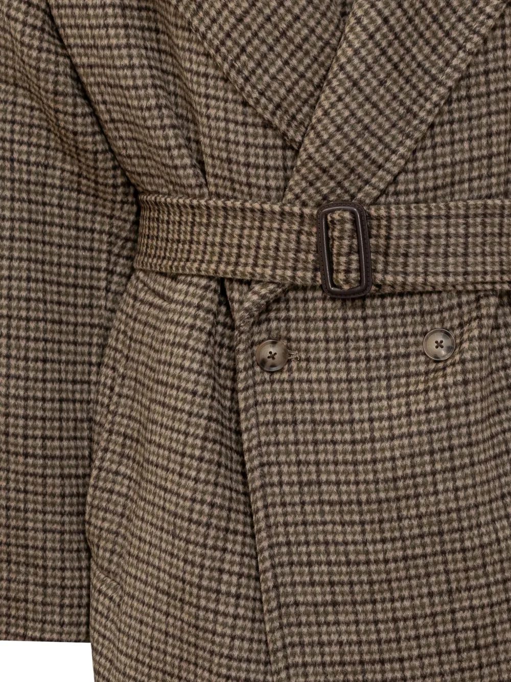 A Paper Kid Belted Houndstooth Double-breasted Coat In Brown