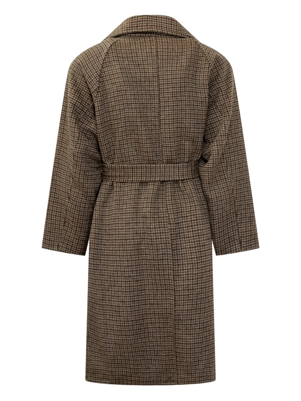 A Paper Kid Belted Houndstooth Double-breasted Coat In Brown