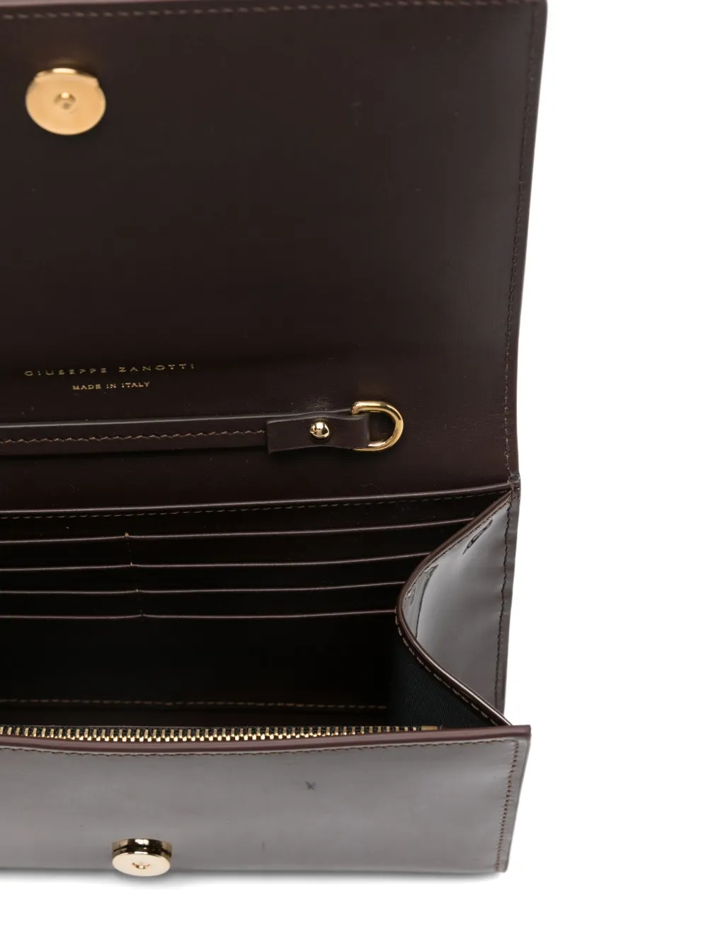 Giuseppe Zanotti Patent-leather Logo Clutch Bag In Brown