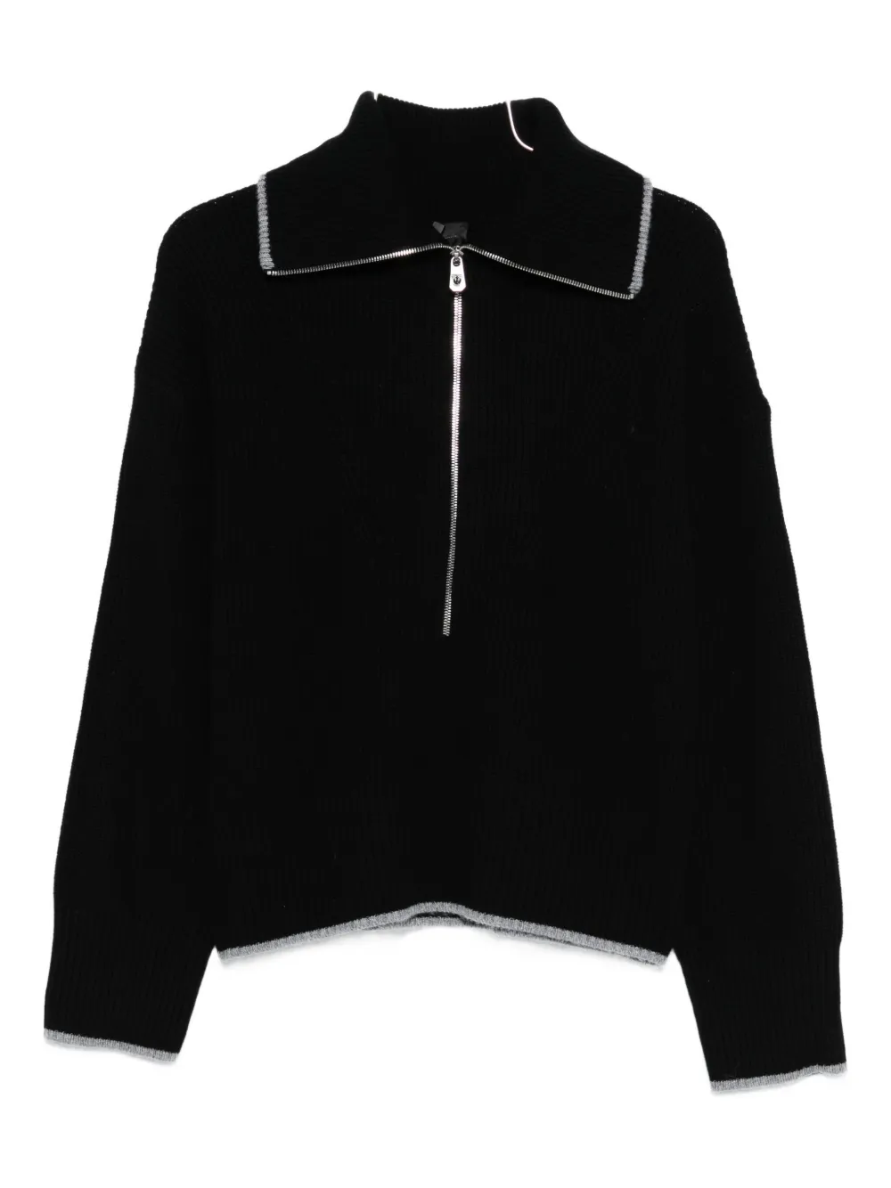 Pinko Zip-front Ribbed Knit Sweater In Black