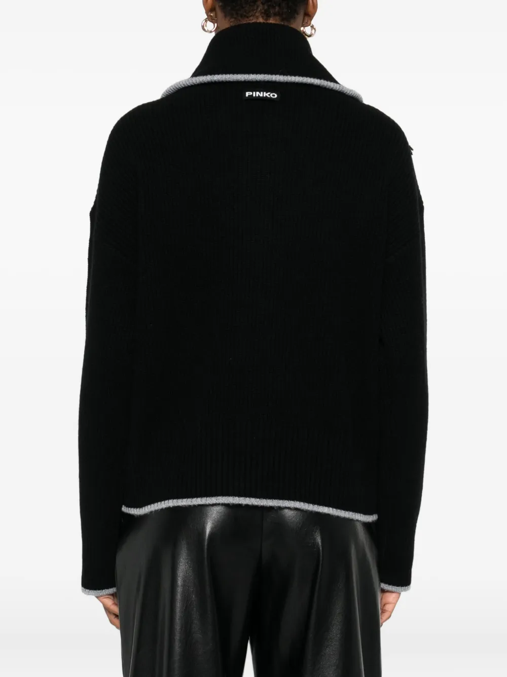 Pinko Zip-front Ribbed Knit Sweater In Black