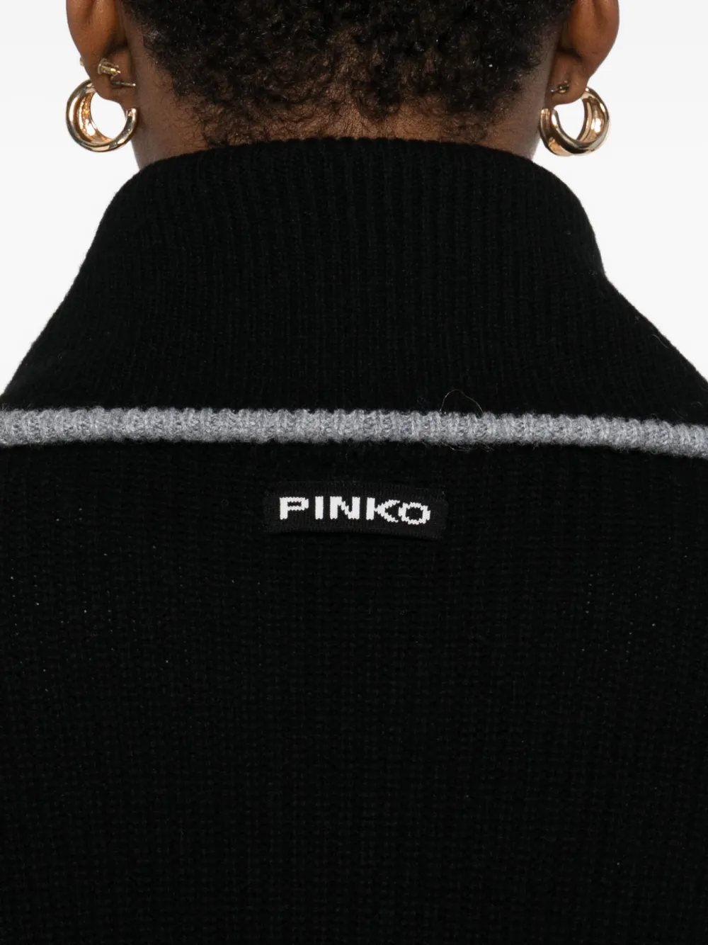 Pinko Zip-front Ribbed Knit Sweater In Black