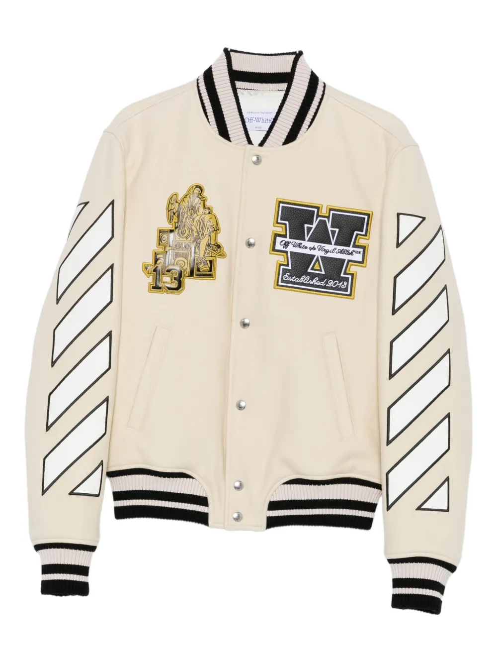 Off-White patch-appliqué varsity jacket | Neutrals | Image 1