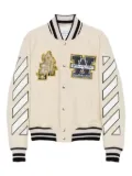 Off-White patch-appliqué varsity jacket - Neutrals