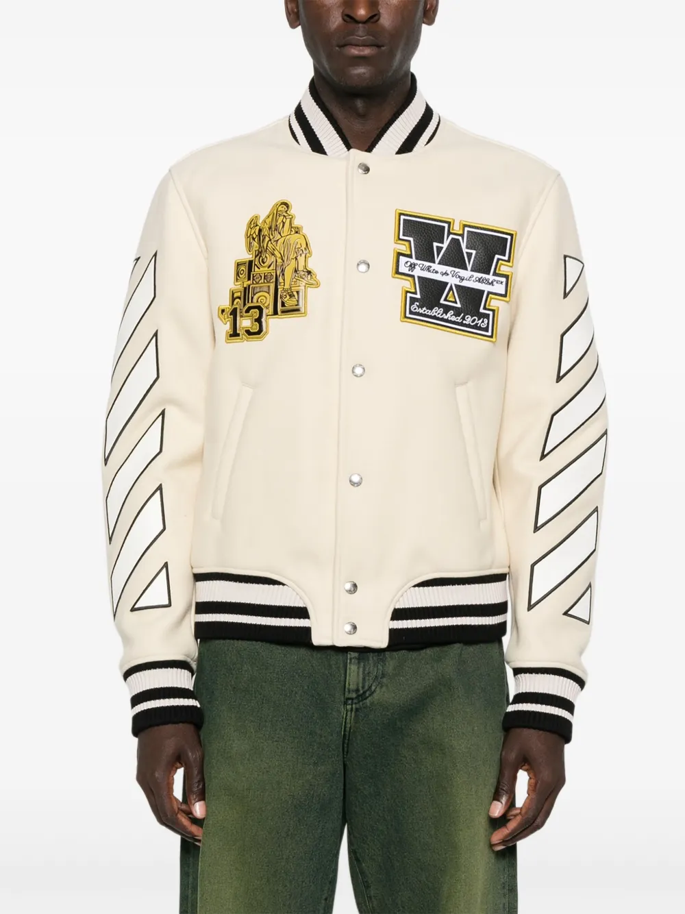Off-White Bomberjack met patch-applicatie Beige