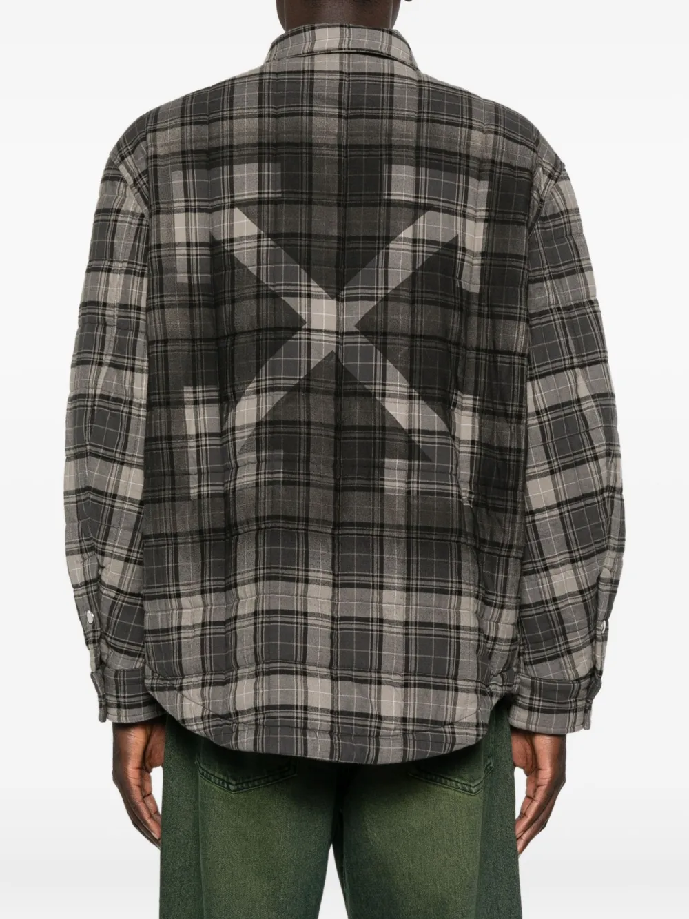 Off-white Grey Shirt With Logo Lettering On The Front And All-over Check Motif In Cotton Man In Gray