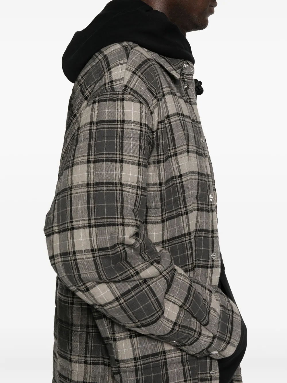 Off-white Grey Shirt With Logo Lettering On The Front And All-over Check Motif In Cotton Man In Gray