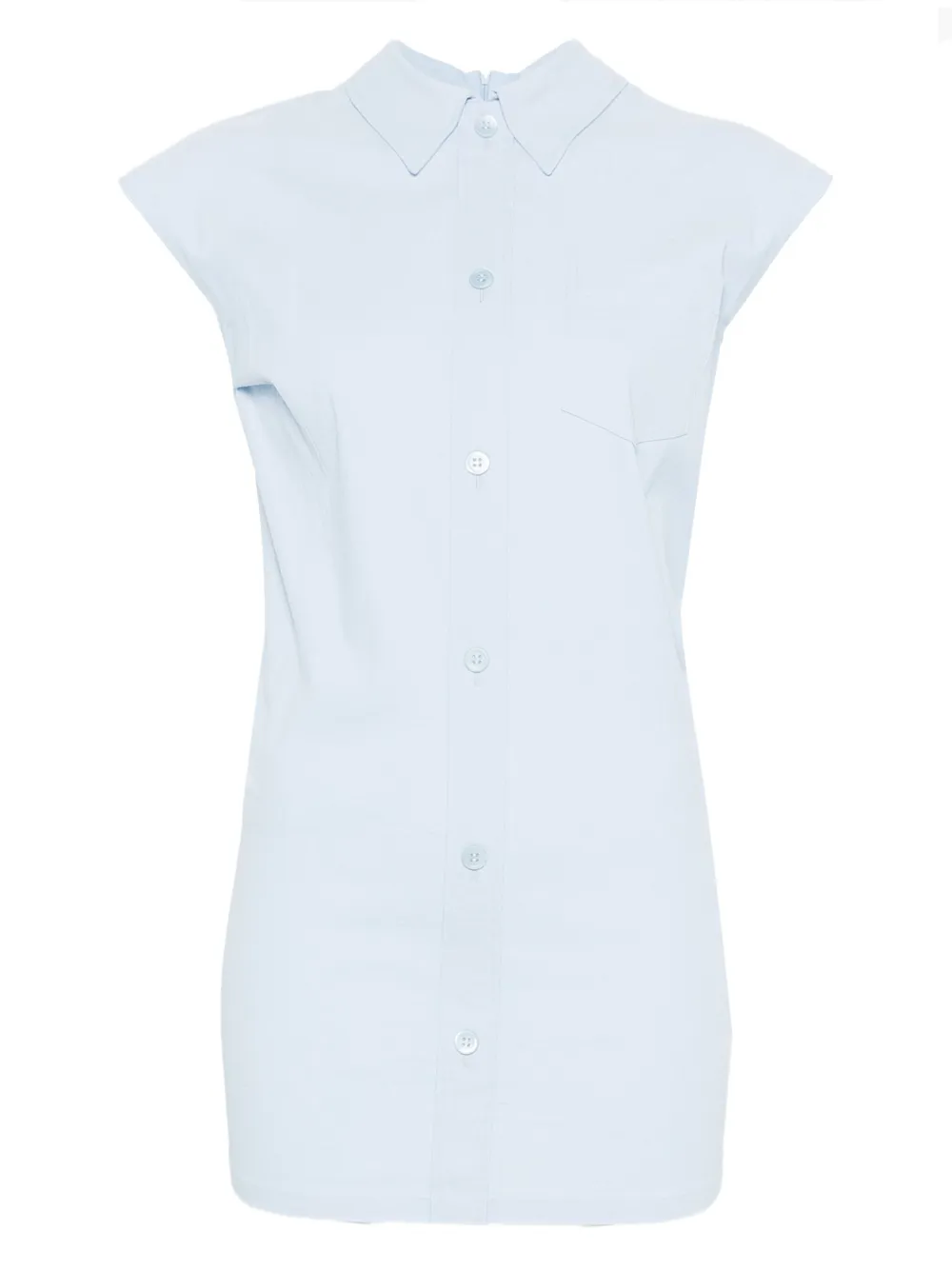 Issey Miyake Short-sleeved Buttoned Blouse In Blue