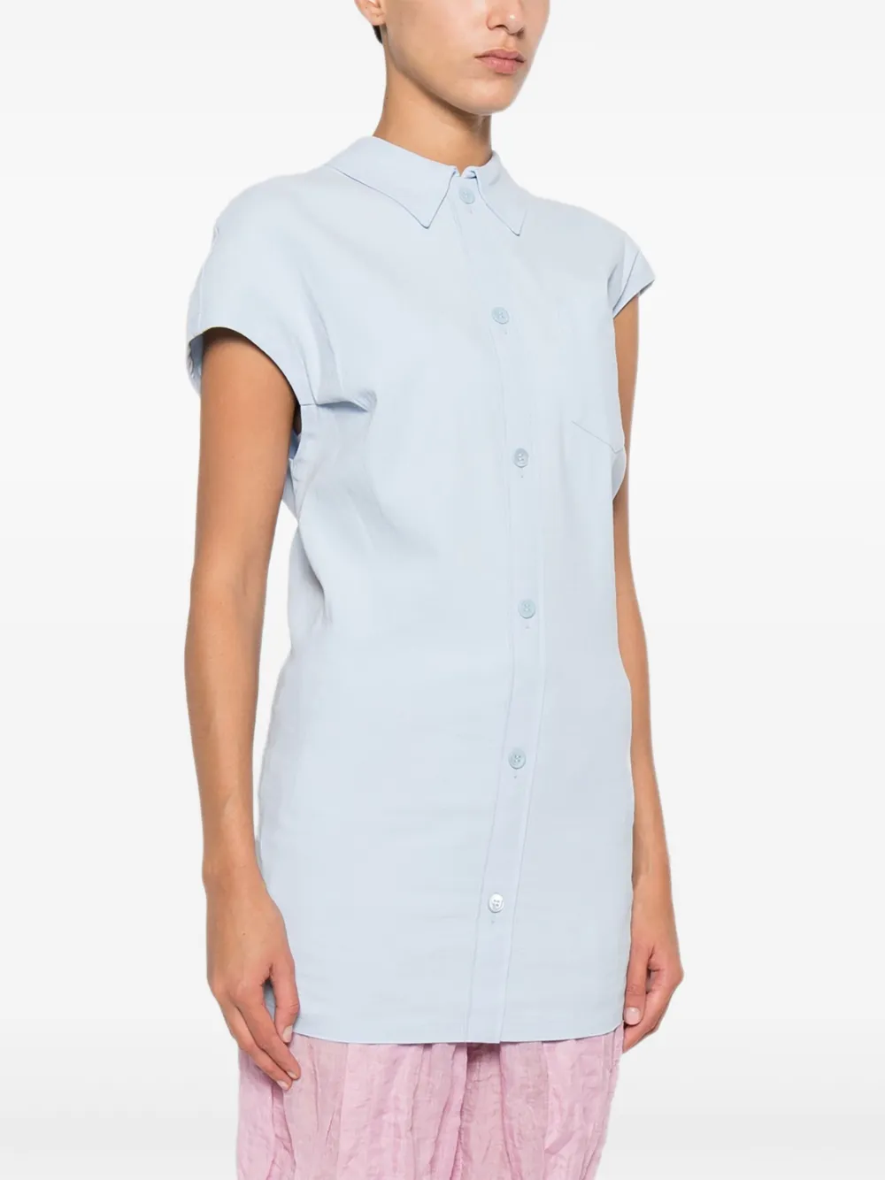 Issey Miyake Short-sleeved Buttoned Blouse In Blue