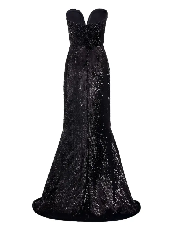 elie saab black sequin dress Elie Saab Sequin-embellished Strapless Maxi Dress