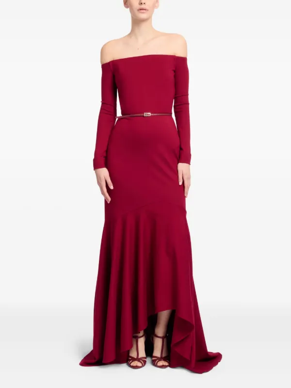 Elie Saab off-shoulder Belted Maxi Dress | Red | FARFETCH