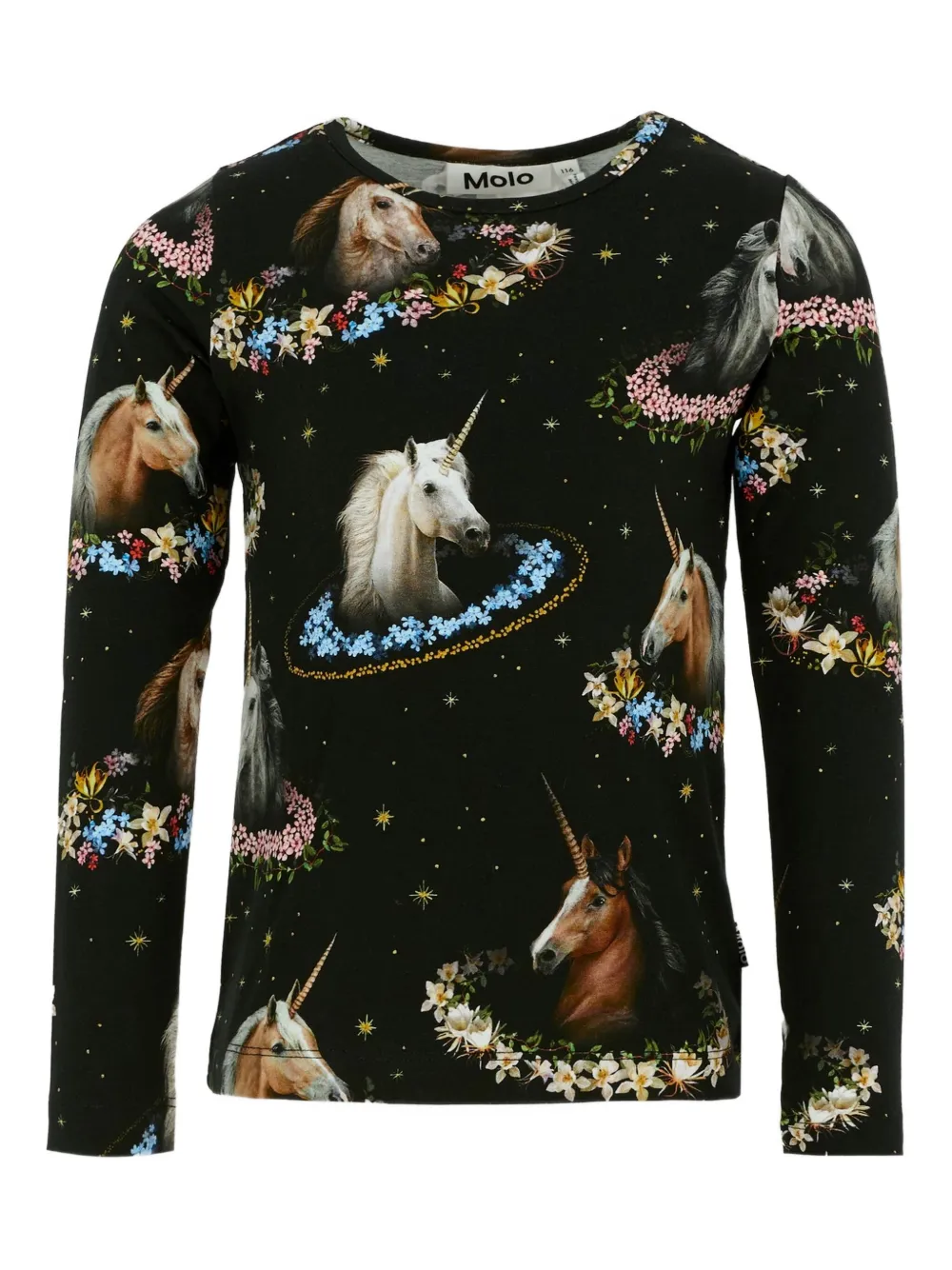Molo unicorn-print long-sleeved T-shirt | Black | Image 1
