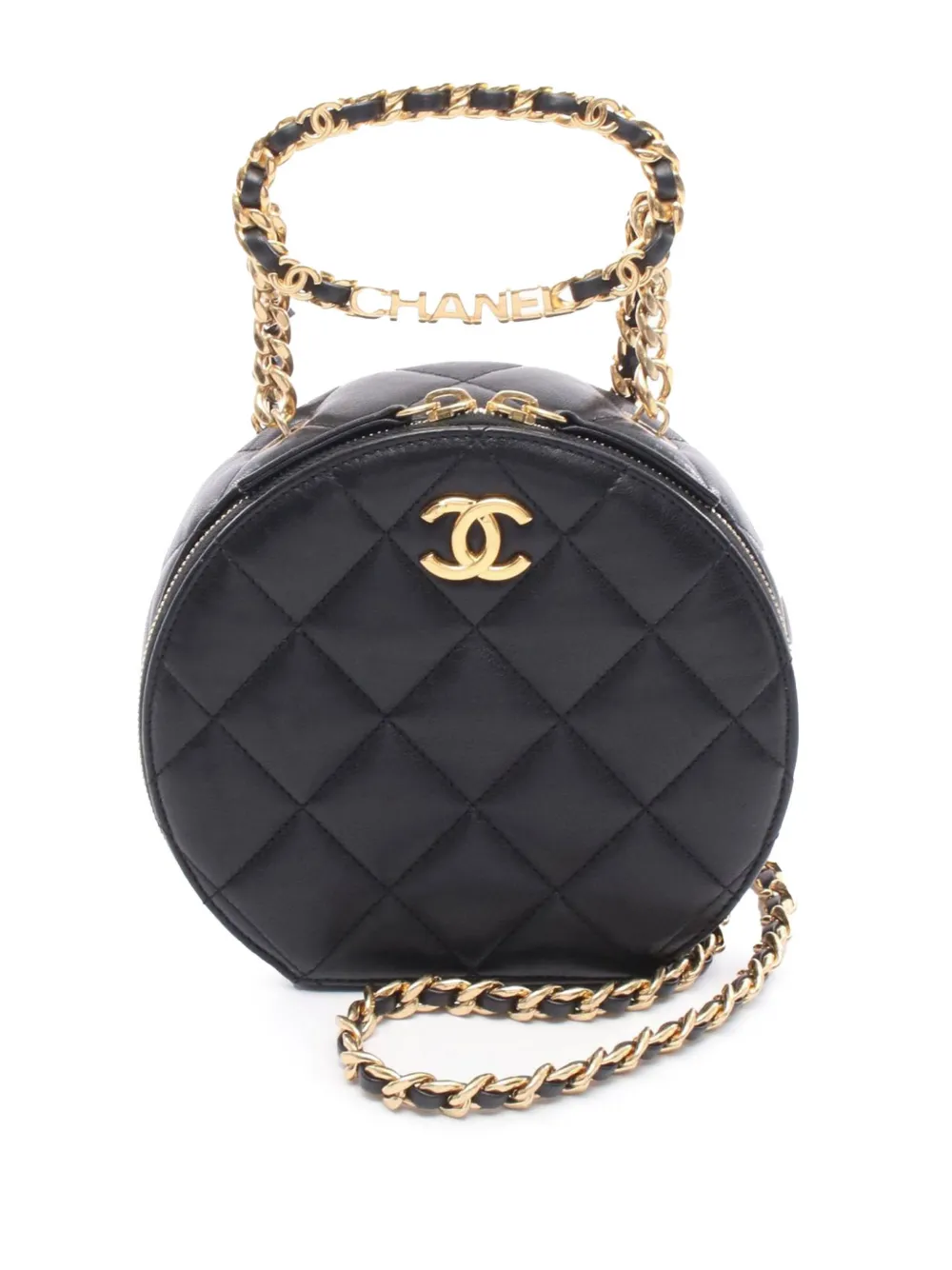 CHANEL Pre-Owned 2021-2025 Quilted Lambskin Oval Logo Chain Top Handle CHANEL Pre-Owned 2021-2025 Quilted Lambskin Oval Logo Chain Top Handle