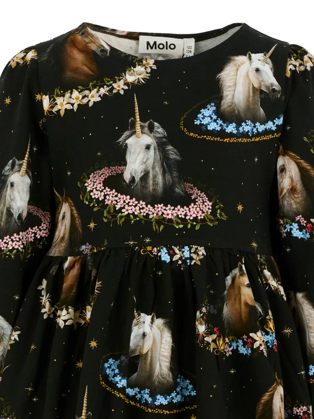 Molo Jurk met eenhoornprint en lange mouwen Zwart