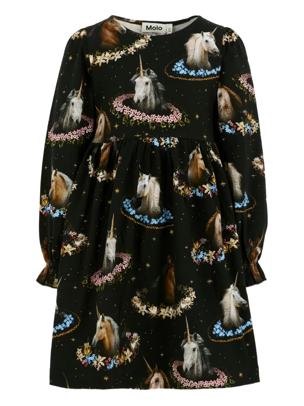 Molo unicorn-print long-sleeve dress | Black | Image 1