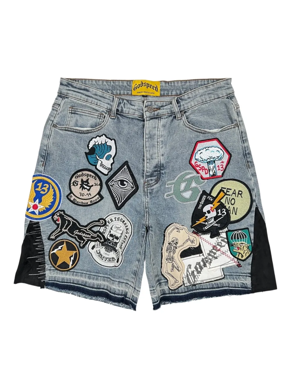 GODSPEED patchwork denim shorts - ブルー GODSPEED patchwork denim shorts - ブルー