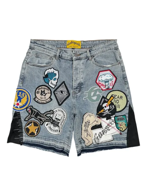 GODSPEED patchwork denim shorts