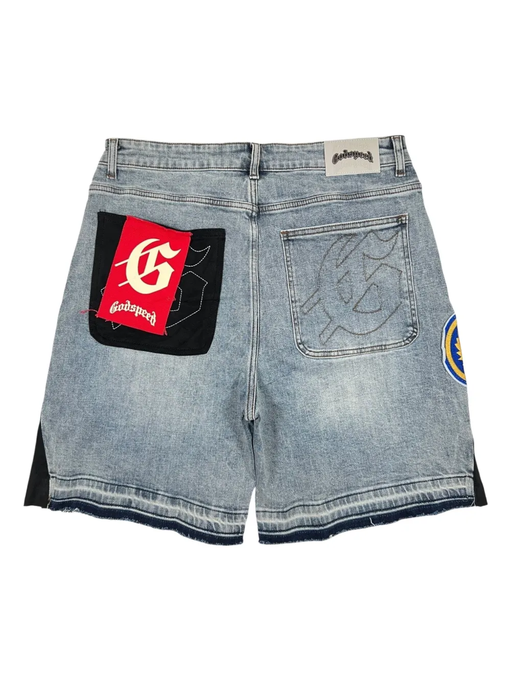 GODSPEED patchwork denim shorts - Blauw