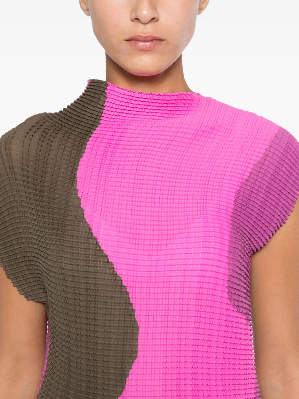 Issey Miyake Pleated Panel Top In Multi