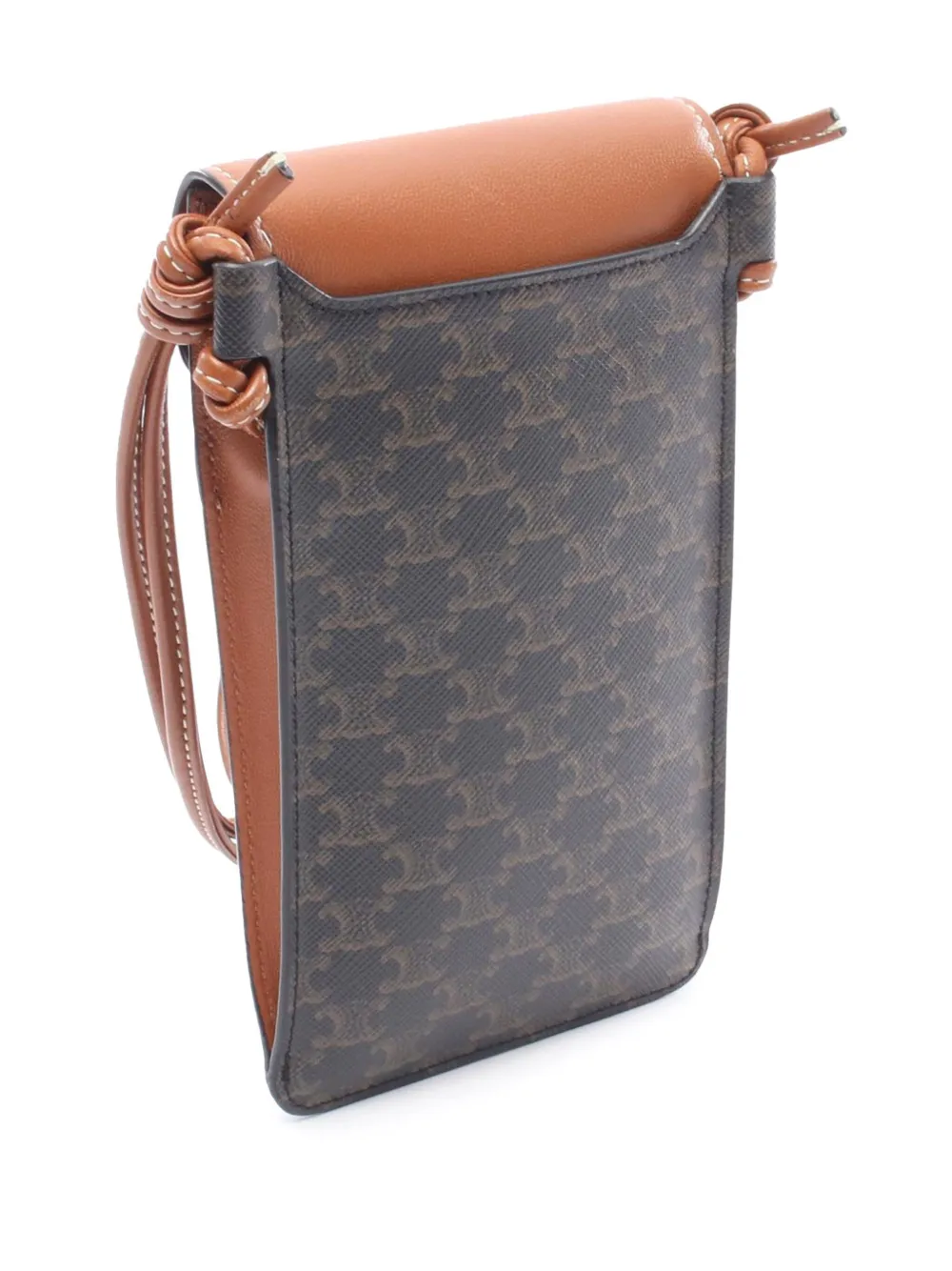 Pre-owned Celine 2021 Triomphe Coated Canvas Phone Pouch Flap Crossbody Bag In Brown