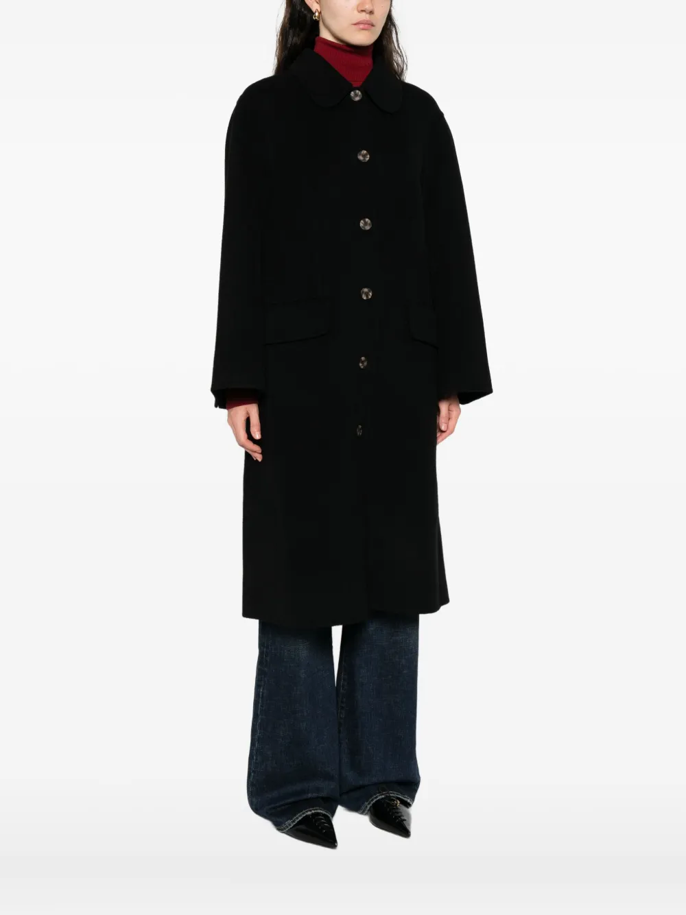 By Malene Birger Round-collar Single-breasted Coat In Black