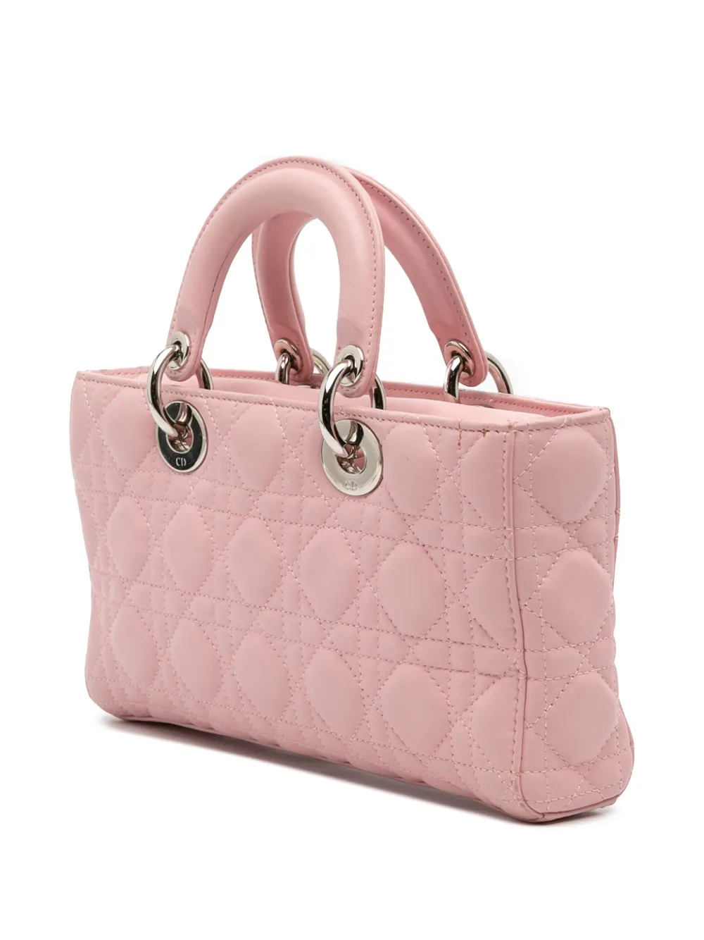 Pre-owned Dior 2016 Medium Lambskin Cannage Lady D Joy Satchel In Pink