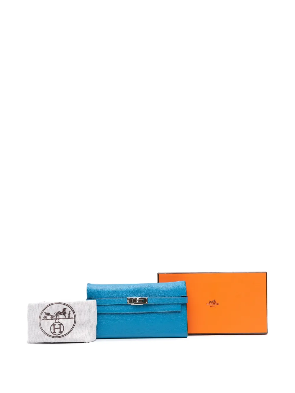 Pre-owned Hermes 2017 Chevre Mysore Kelly Longue Wallet Long Wallets In Blue