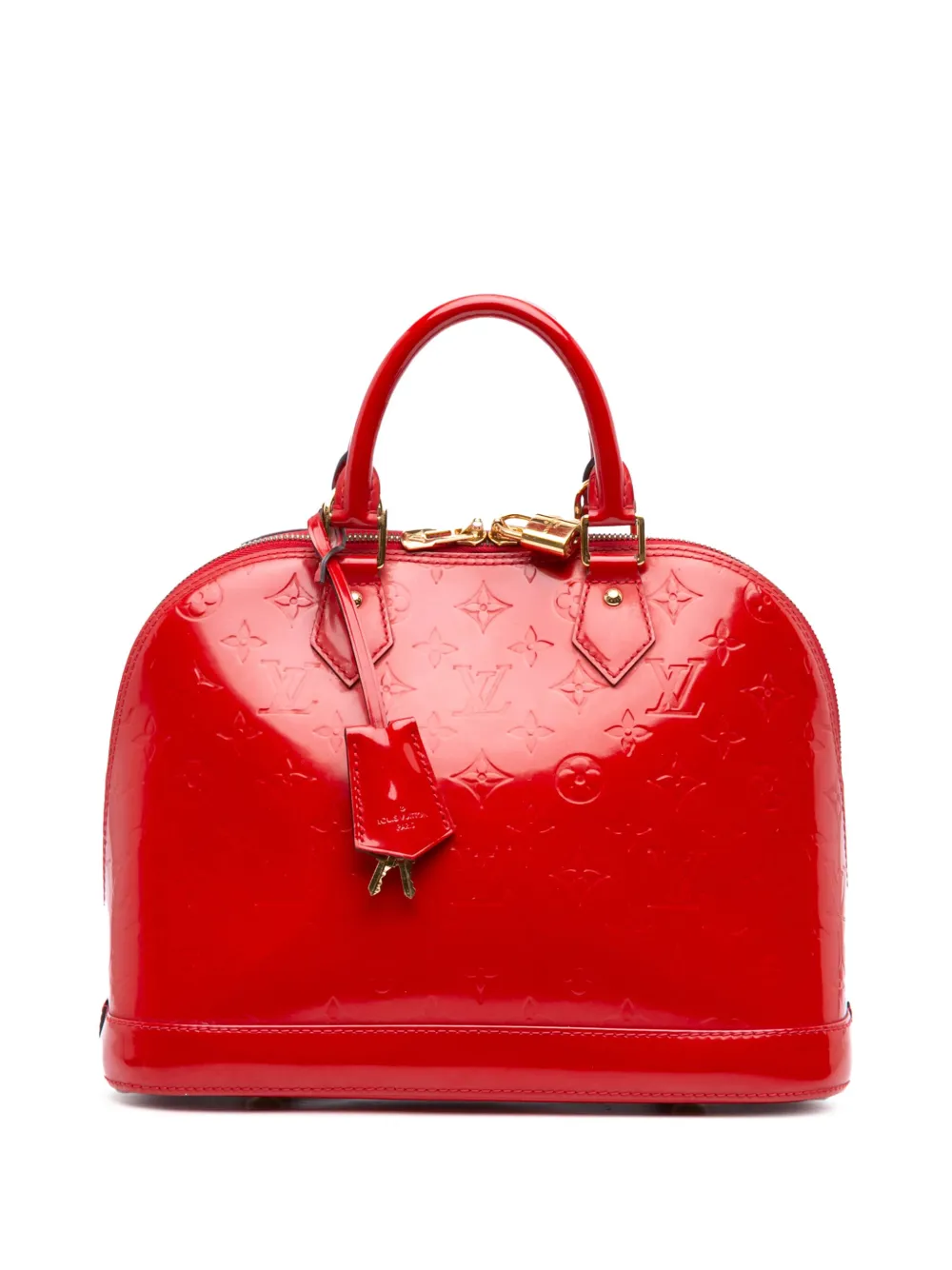 Pre-owned Louis Vuitton 2014 Monogram Vernis Alma Pm Handbag In Red