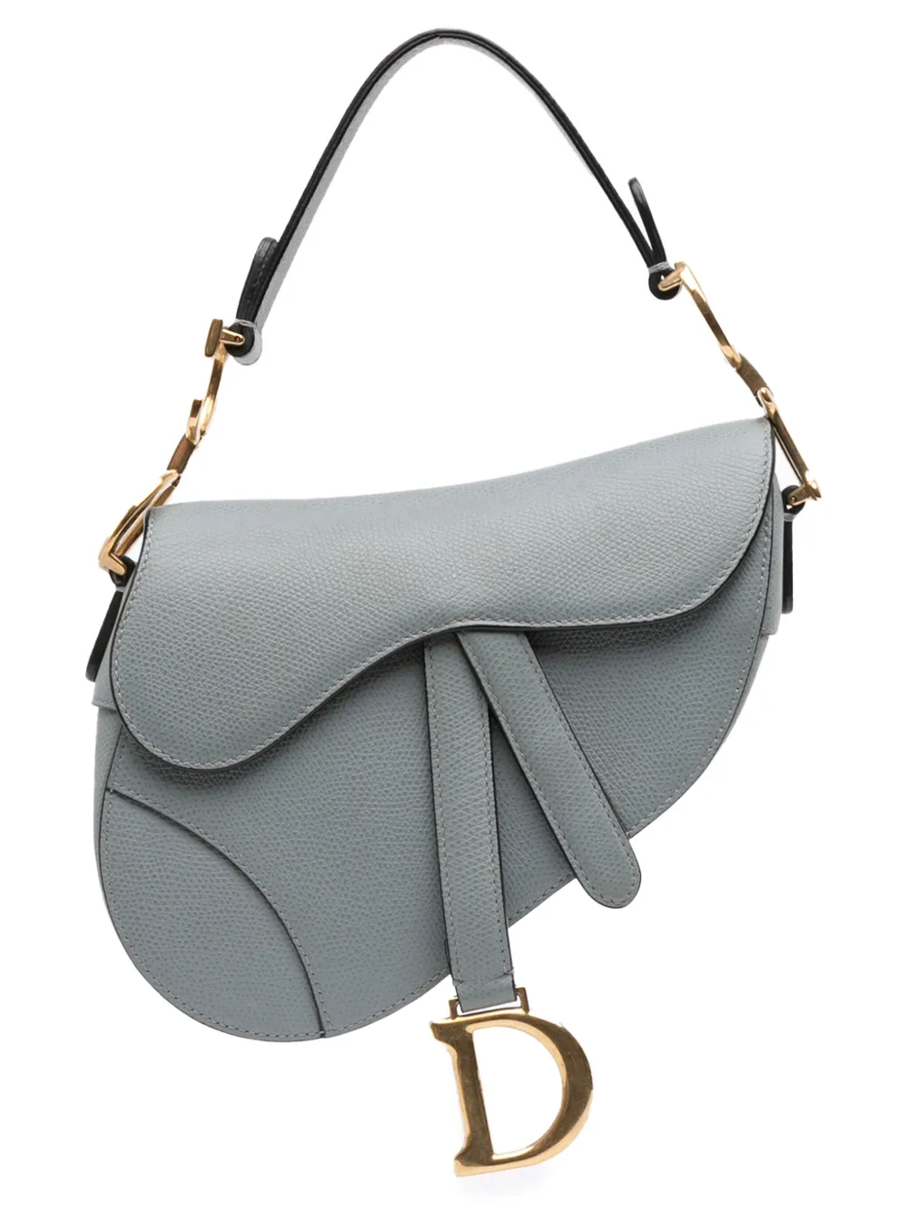 Pre-owned Dior 2018 Mini Grained Calfskin Saddle Bag Satchel In Blue