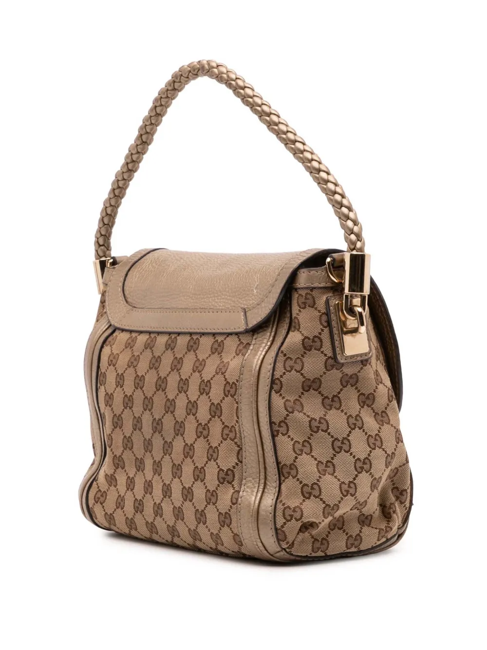 Pre-owned Gucci 2016-2025 Gg Canvas Bella Flap Satchel In Brown