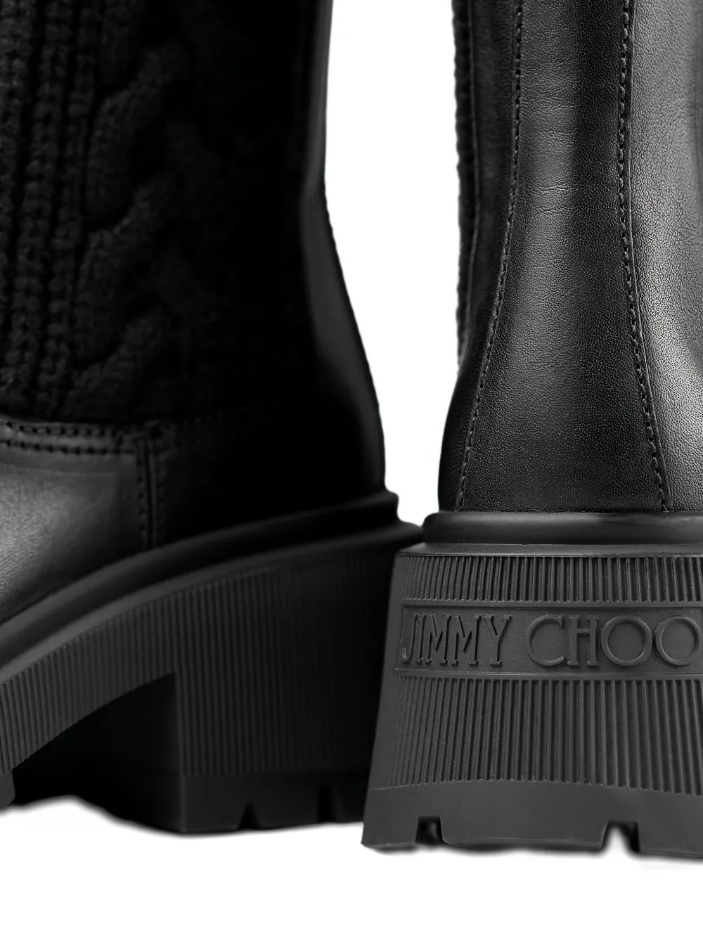 Jimmy Choo Tamia 70 Leather And Knit Boots In Black