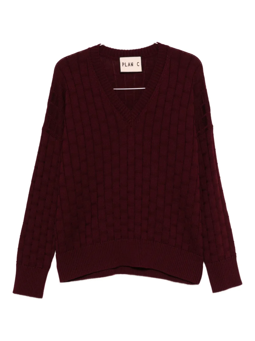 Plan C V-neck Cable-knit Sweater In Red