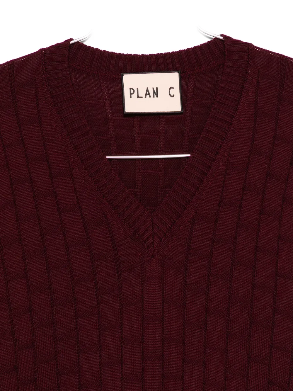Plan C V-neck Cable-knit Sweater In Red